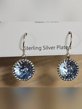 NOA ZUMAN STERLING SILVER PLATED MADE IN ISRAEL BLUE TOPAZ CRYSTAL EARRINGS
